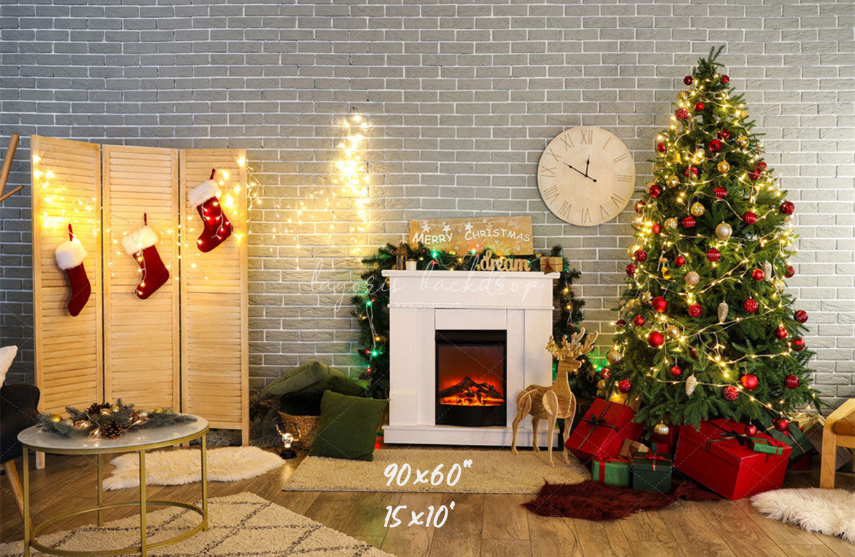 Brick Wall Fireplace Socks Christmas Backdrop - Layoris