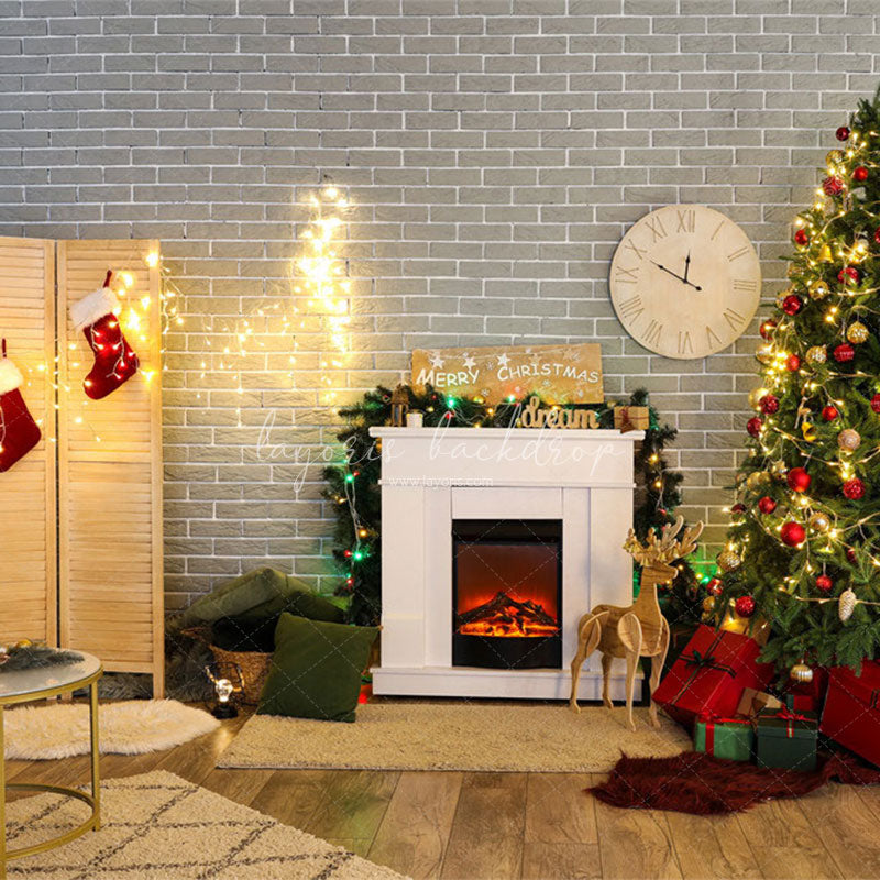 Brick Wall Fireplace Socks Christmas Backdrop - Layoris