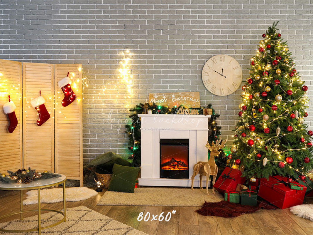 Brick Wall Fireplace Socks Christmas Backdrop - Layoris
