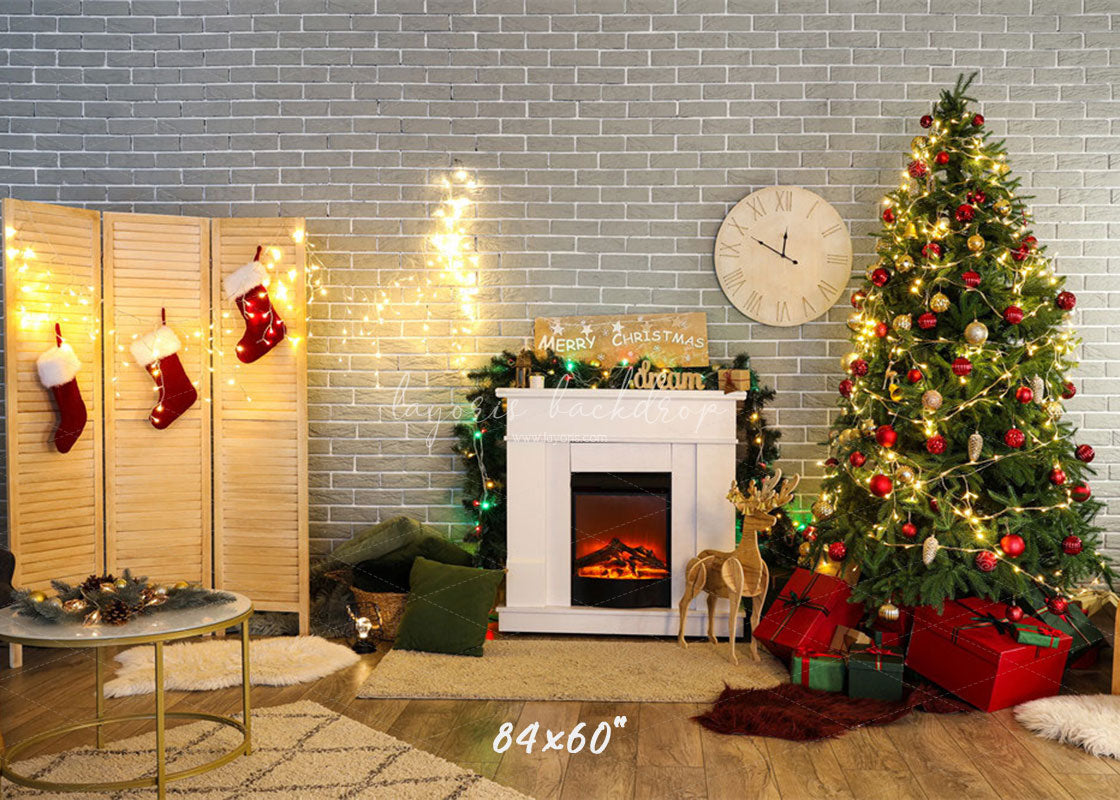 Brick Wall Fireplace Socks Christmas Backdrop - Layoris