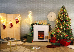 Brick Wall Fireplace Socks Christmas Backdrop - Layoris