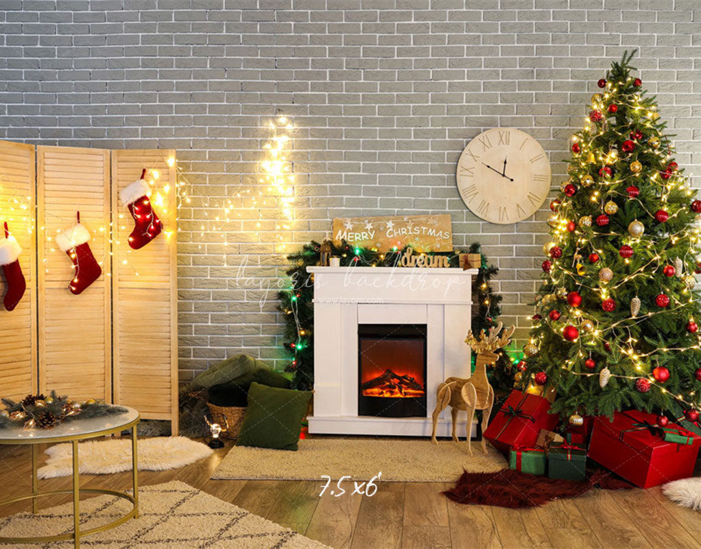 Brick Wall Fireplace Socks Christmas Backdrop - Layoris
