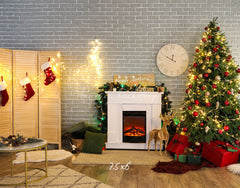 Brick Wall Fireplace Socks Christmas Backdrop - Layoris