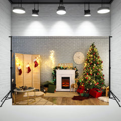 Layoris Brick Wall Fireplace Socks Christmas Backdrop