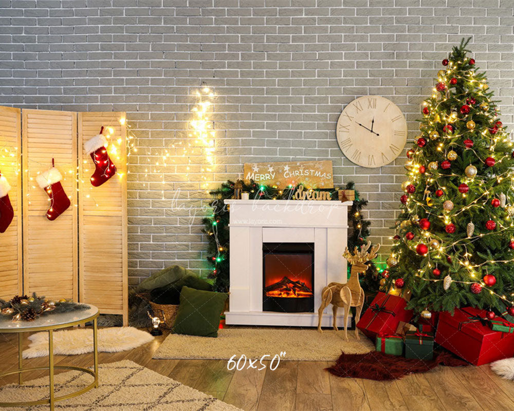 Brick Wall Fireplace Socks Christmas Backdrop - Layoris