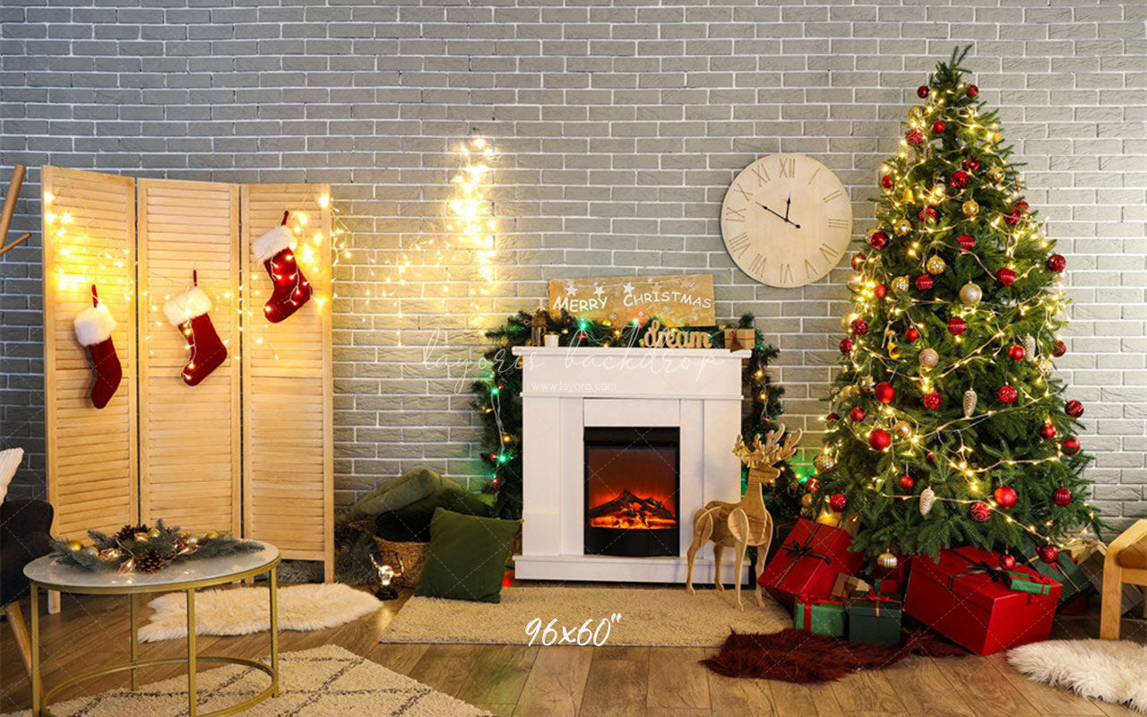 Brick Wall Fireplace Socks Christmas Backdrop - Layoris