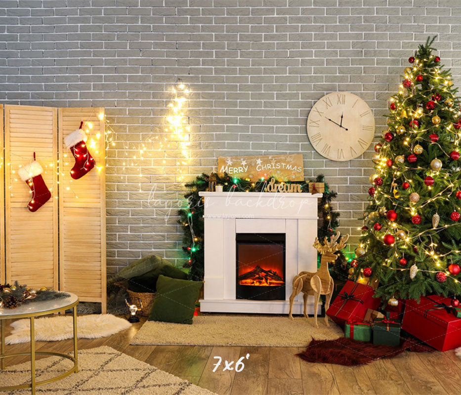 Brick Wall Fireplace Socks Christmas Backdrop - Layoris