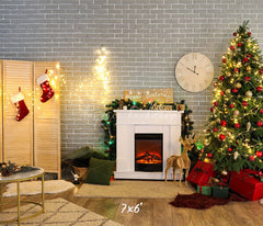 Brick Wall Fireplace Socks Christmas Backdrop - Layoris