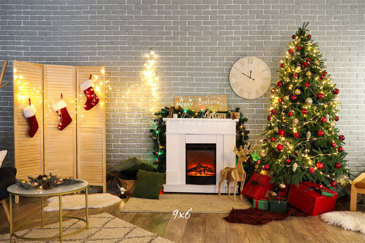 Brick Wall Fireplace Socks Christmas Backdrop - Layoris
