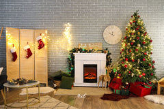 Brick Wall Fireplace Socks Christmas Backdrop - Layoris
