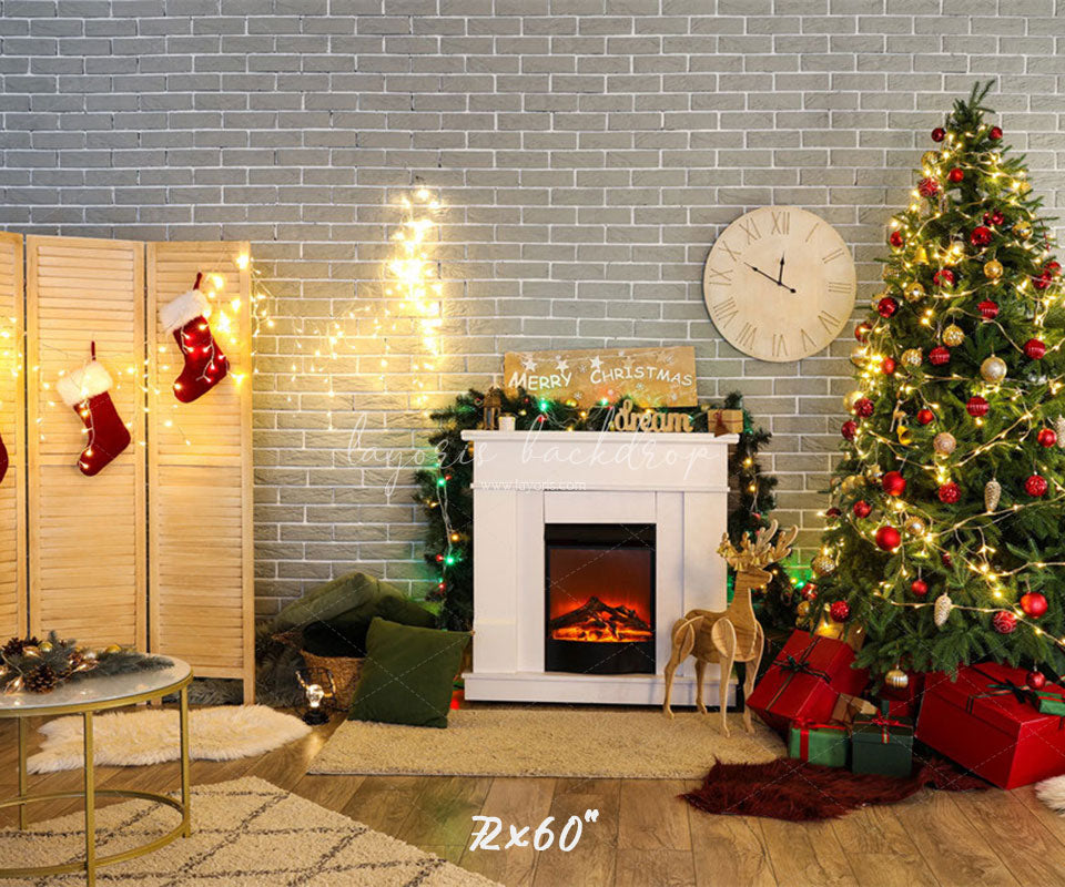 Brick Wall Fireplace Socks Christmas Backdrop - Layoris