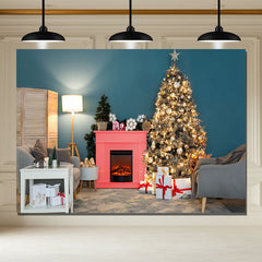 Layoris Teal Wall Fireplace Lights Christmas Backdrop