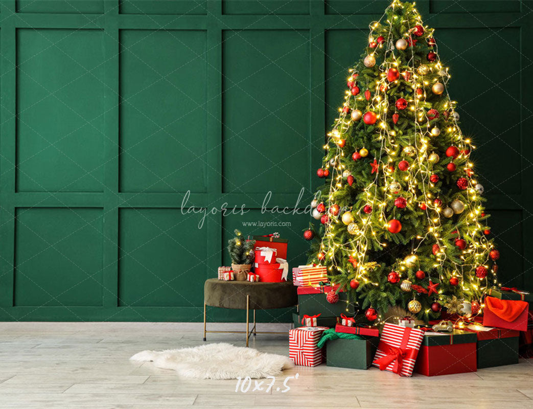 Green Wall Christmas Tree Holiday Backdrop - Layoris