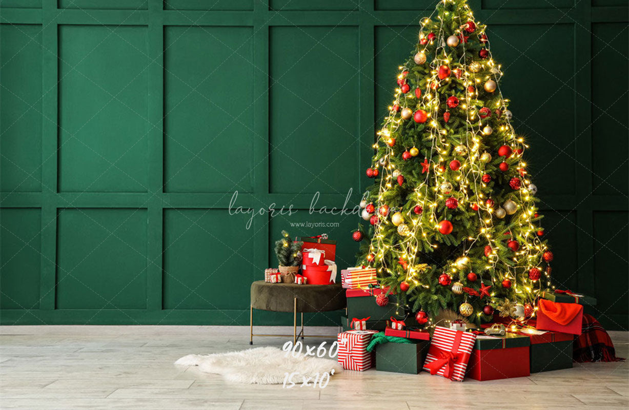 Green Wall Christmas Tree Holiday Backdrop - Layoris