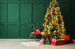 Green Wall Christmas Tree Holiday Backdrop - Layoris