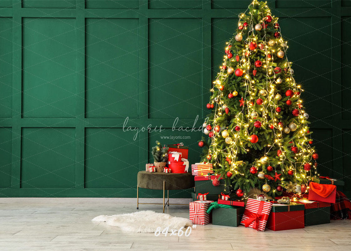 Green Wall Christmas Tree Holiday Backdrop - Layoris