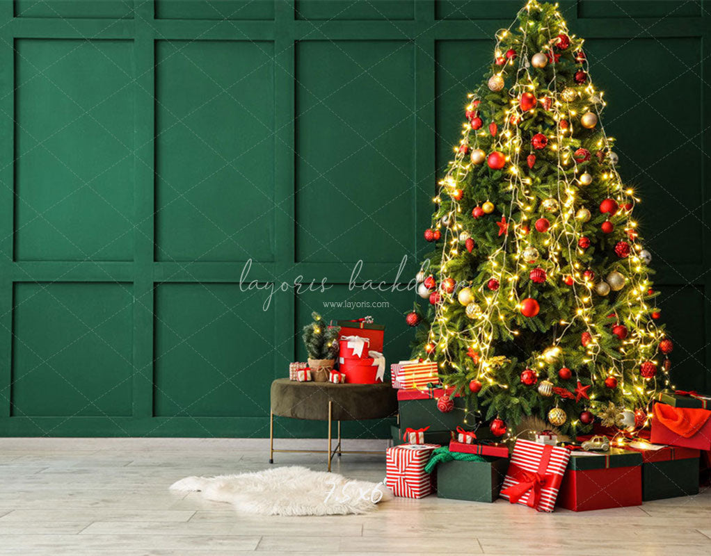 Green Wall Christmas Tree Holiday Backdrop - Layoris
