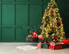 Green Wall Christmas Tree Holiday Backdrop - Layoris