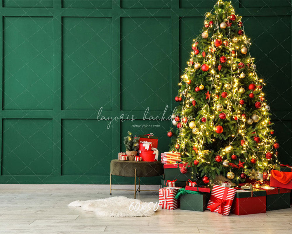 Green Wall Christmas Tree Holiday Backdrop - Layoris