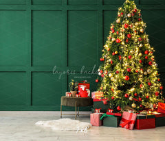 Green Wall Christmas Tree Holiday Backdrop - Layoris