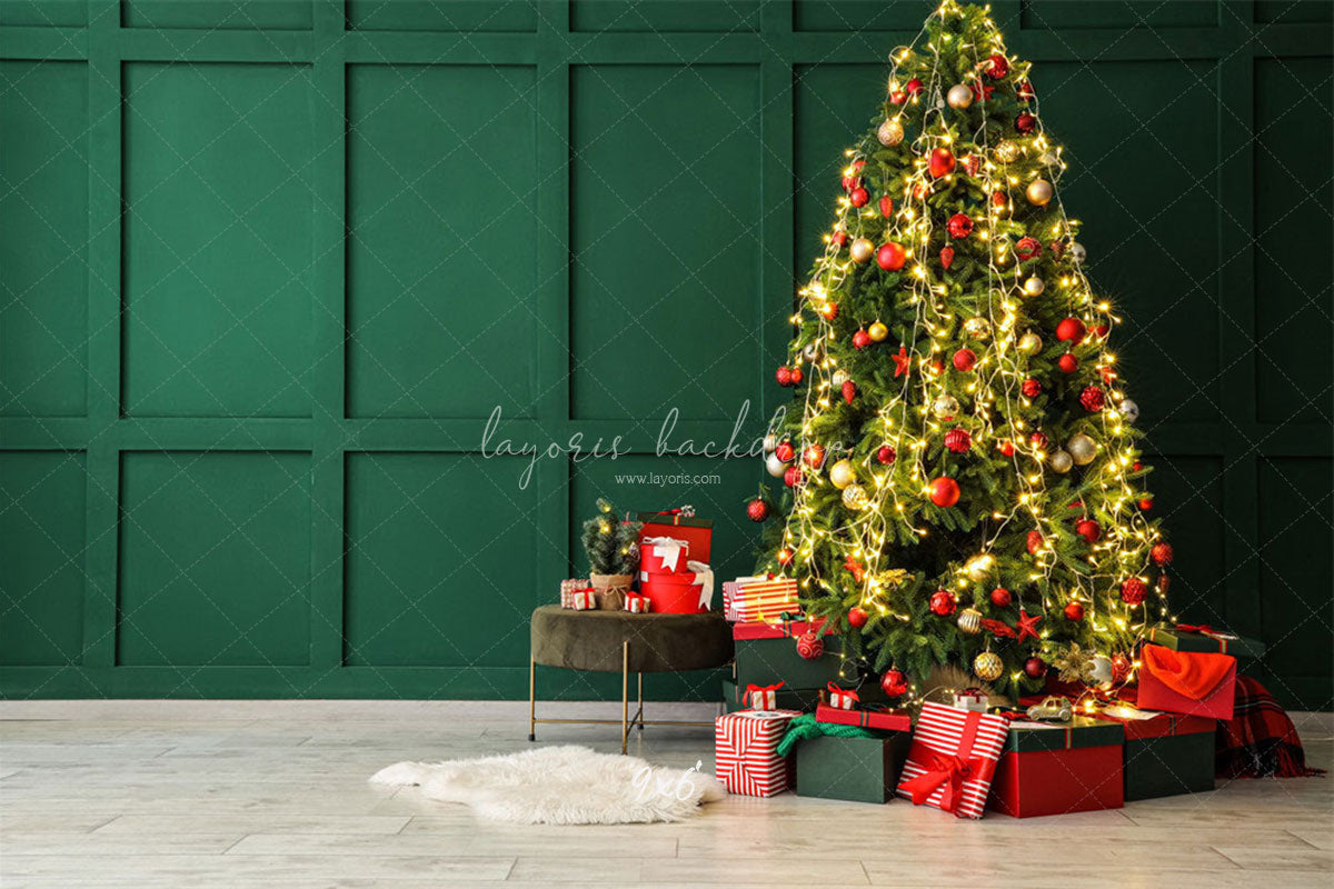 Green Wall Christmas Tree Holiday Backdrop - Layoris