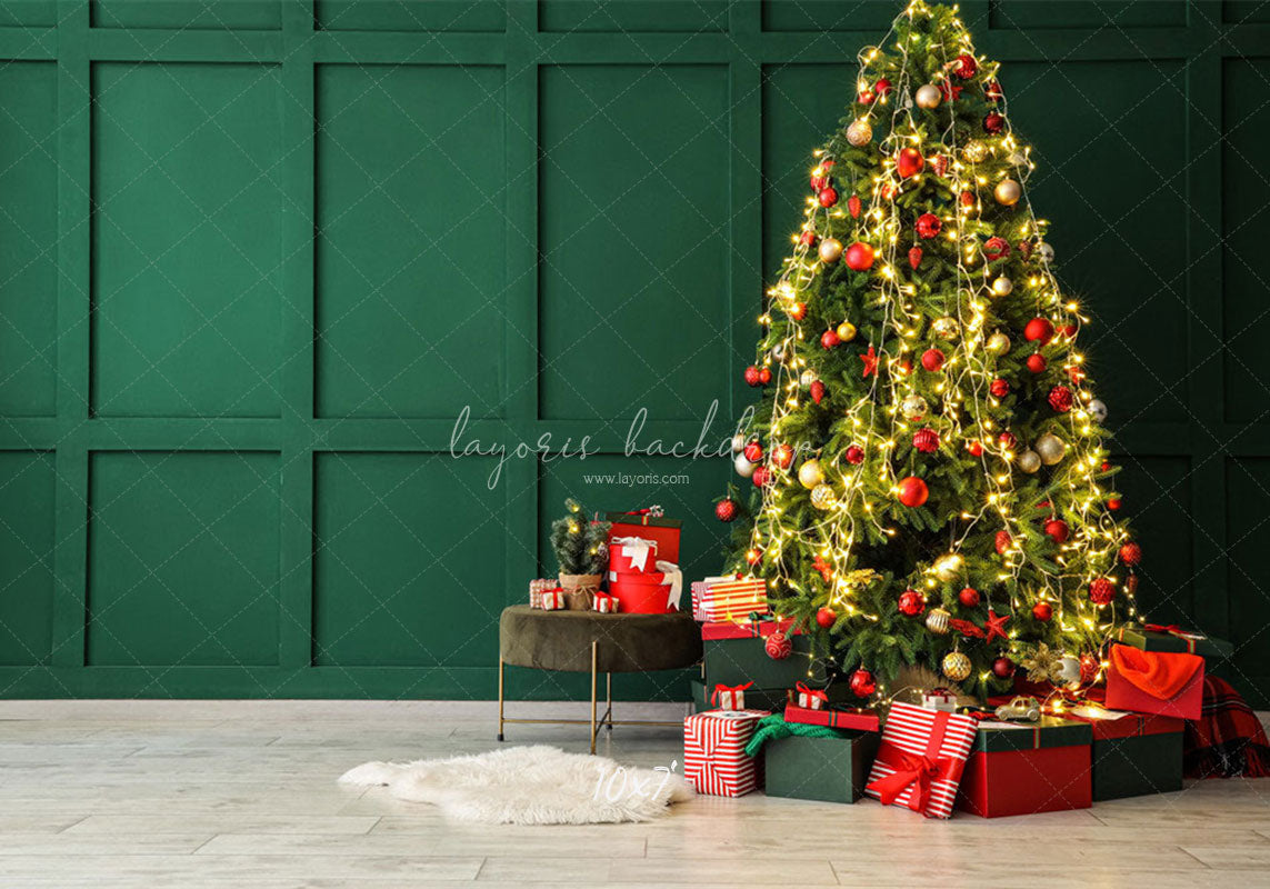 Green Wall Christmas Tree Holiday Backdrop - Layoris