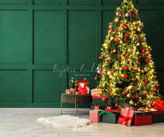 Green Wall Christmas Tree Holiday Backdrop - Layoris