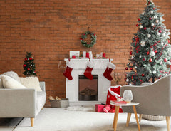 Red Brick Fireplace Christmas Photo Backdrop - Layoris