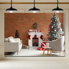 Layoris Red Brick Fireplace Christmas Photo Backdrop