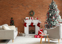 Red Brick Fireplace Christmas Photo Backdrop - Layoris