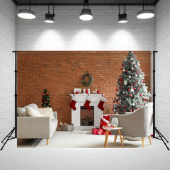 Layoris Red Brick Fireplace Christmas Photo Backdrop