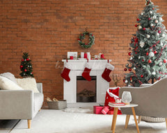 Red Brick Fireplace Christmas Photo Backdrop - Layoris
