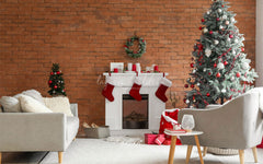 Red Brick Fireplace Christmas Photo Backdrop - Layoris