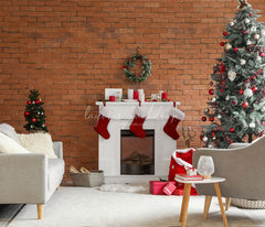 Red Brick Fireplace Christmas Photo Backdrop - Layoris