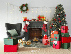 Black Fireplace Gift Box Christmas Photo Backdrop - Layoris