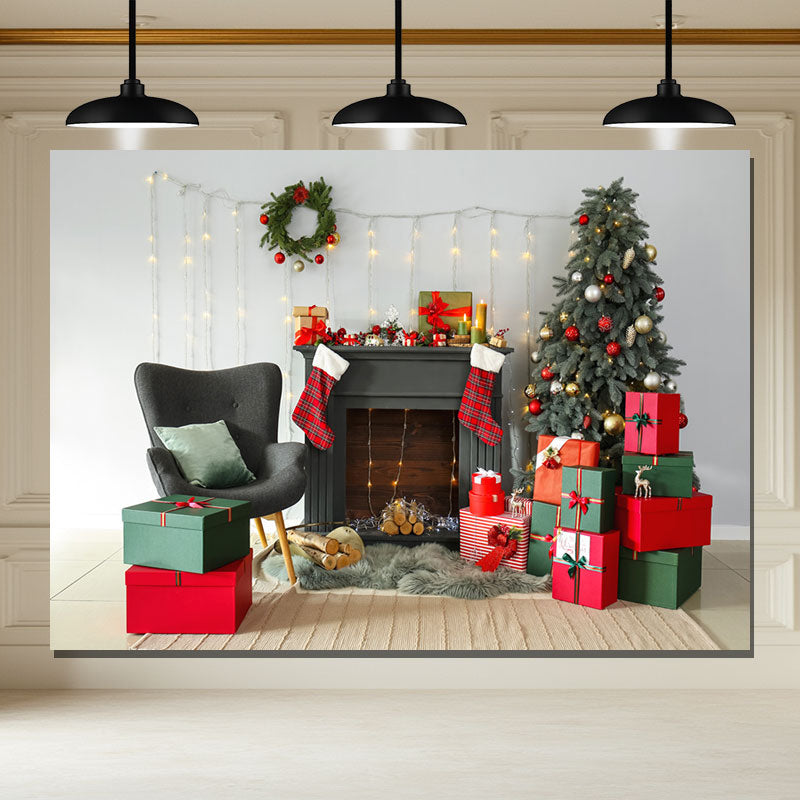 Layoris Black Fireplace Gift Box Christmas Photo Backdrop
