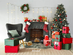Black Fireplace Gift Box Christmas Photo Backdrop - Layoris