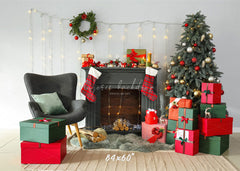 Black Fireplace Gift Box Christmas Photo Backdrop - Layoris