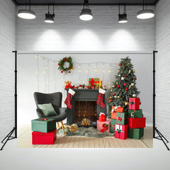 Layoris Black Fireplace Gift Box Christmas Photo Backdrop