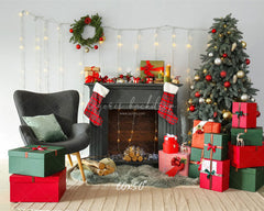 Black Fireplace Gift Box Christmas Photo Backdrop - Layoris