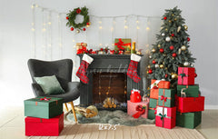 Black Fireplace Gift Box Christmas Photo Backdrop - Layoris
