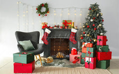 Black Fireplace Gift Box Christmas Photo Backdrop - Layoris