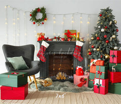 Black Fireplace Gift Box Christmas Photo Backdrop - Layoris