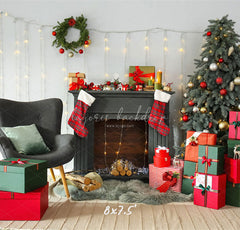 Black Fireplace Gift Box Christmas Photo Backdrop - Layoris