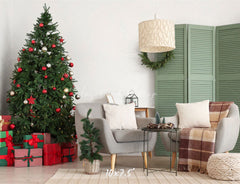 Green Door Christmas Tree Chair Holiday Backdrop - Layoris