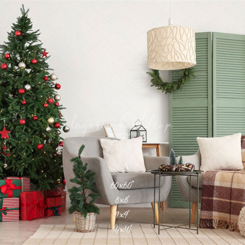 Green Door Christmas Tree Chair Holiday Backdrop - Layoris