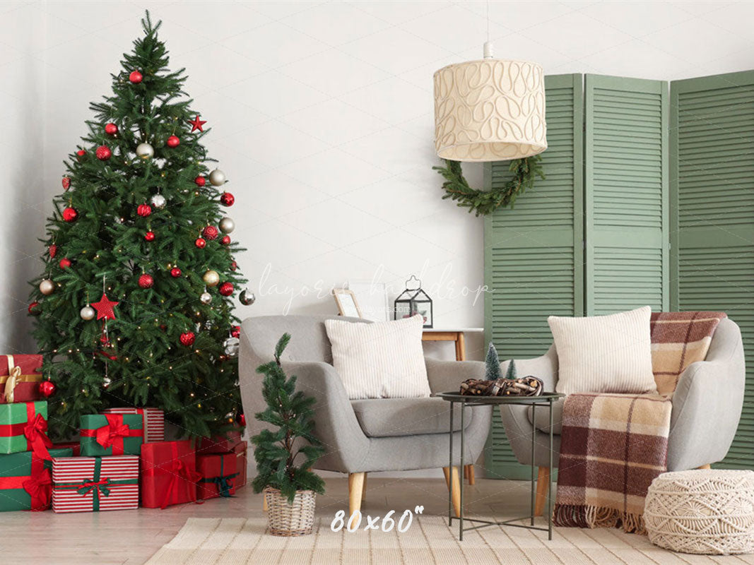 Green Door Christmas Tree Chair Holiday Backdrop - Layoris