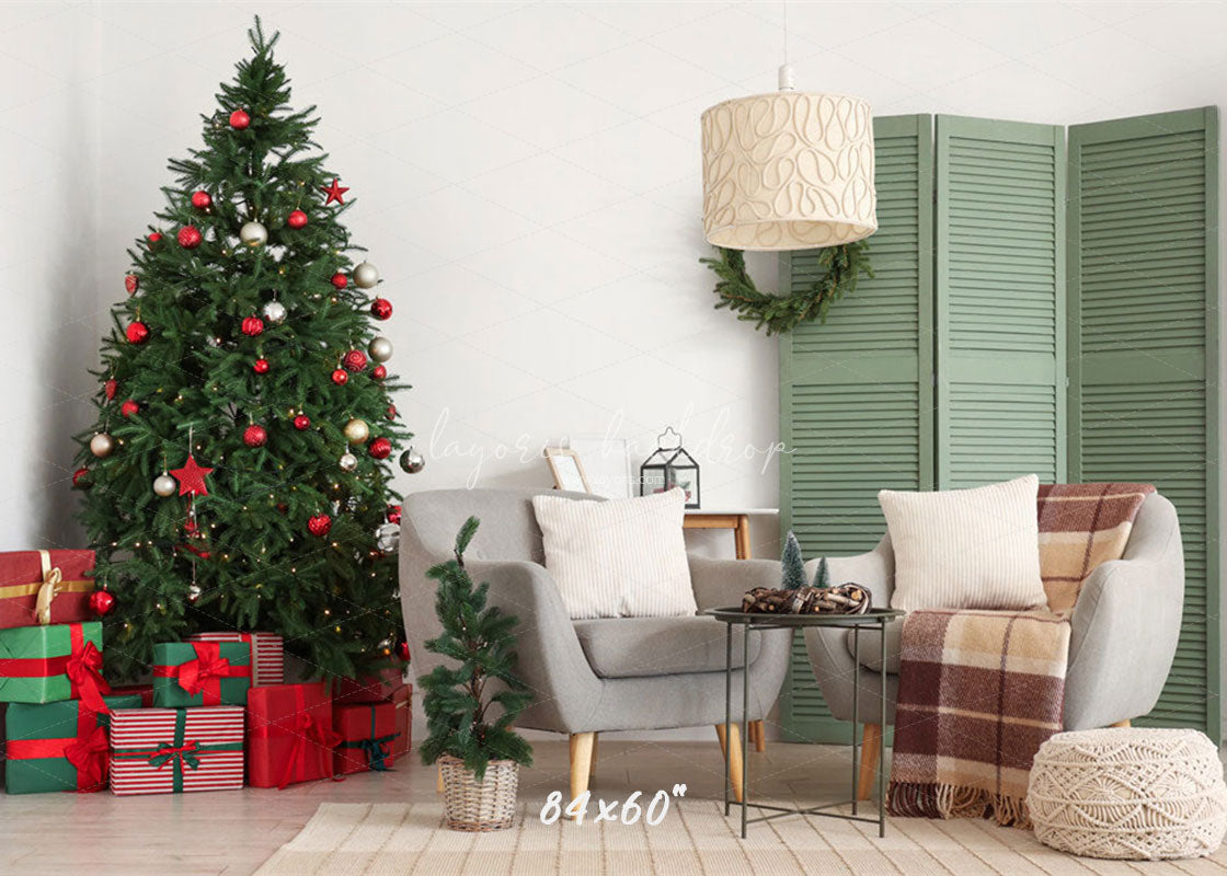 Green Door Christmas Tree Chair Holiday Backdrop - Layoris