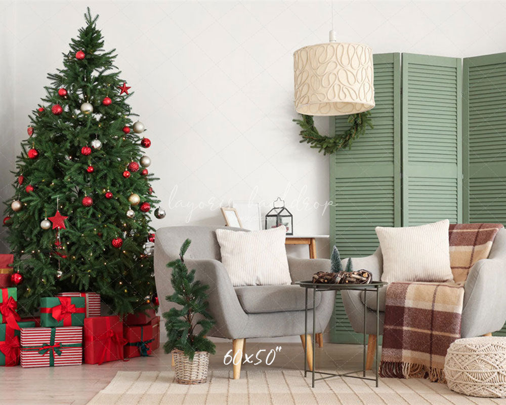 Green Door Christmas Tree Chair Holiday Backdrop - Layoris
