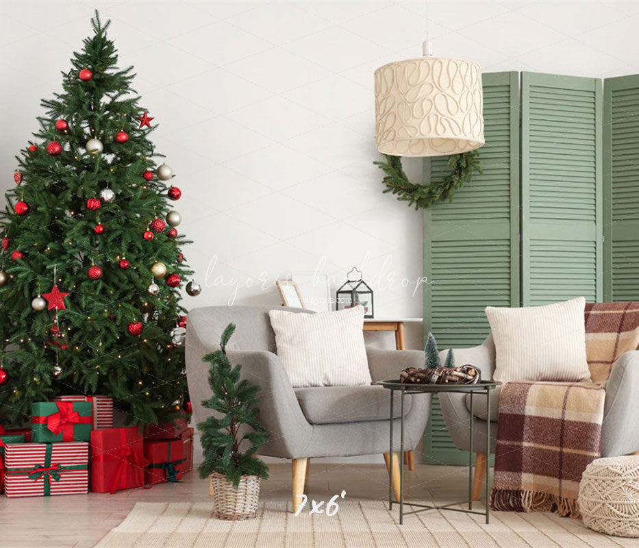 Green Door Christmas Tree Chair Holiday Backdrop - Layoris